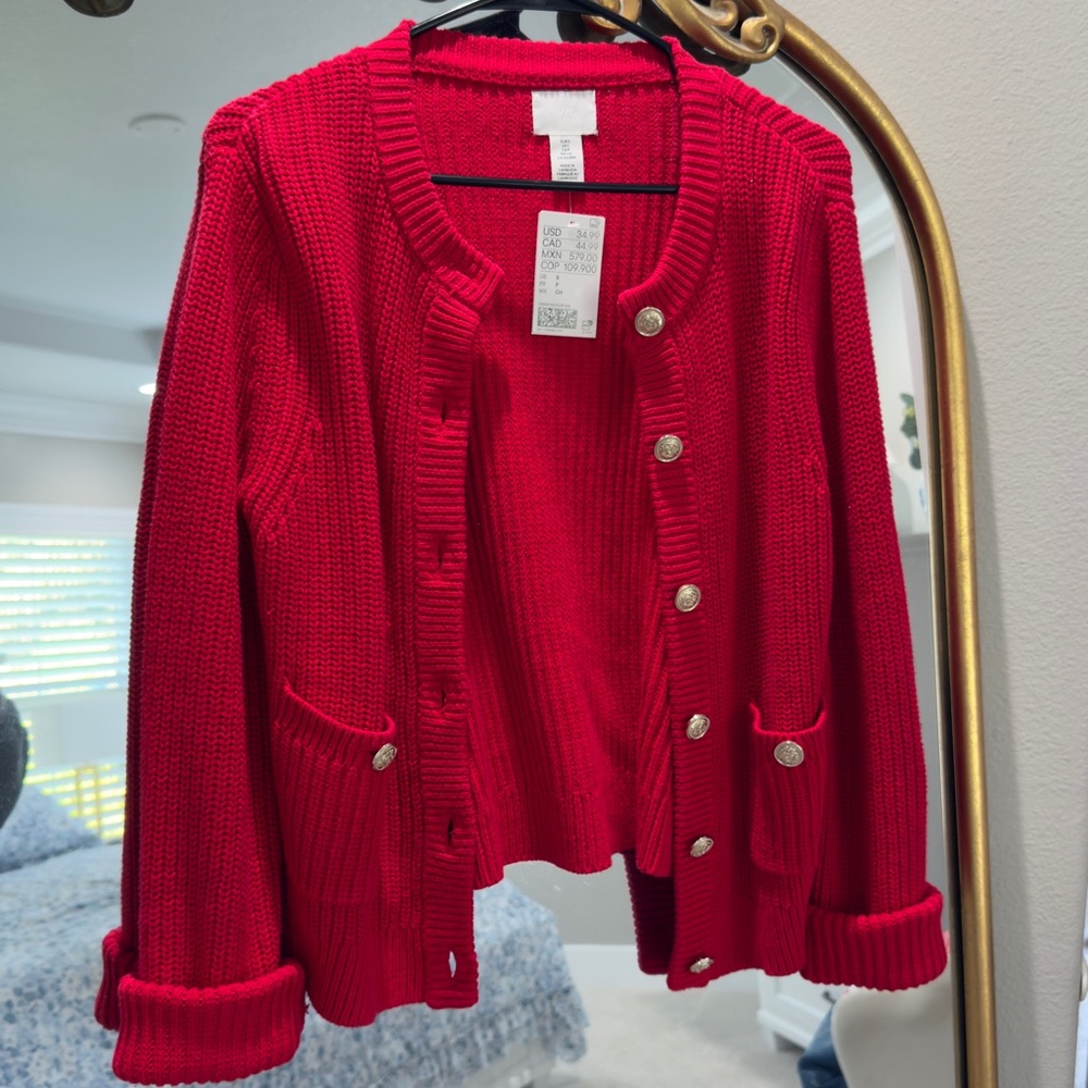 H&M Red Women's Cardigan Sweater